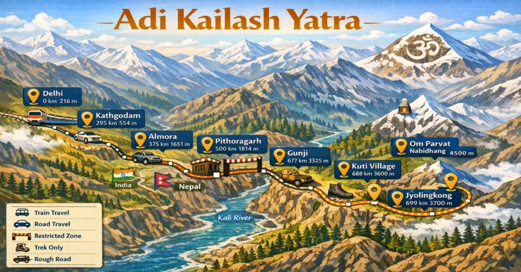 Adi Kailash Trek Route Map