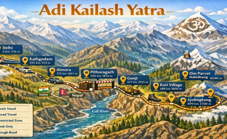 Adi Kailash Trek Route Map
