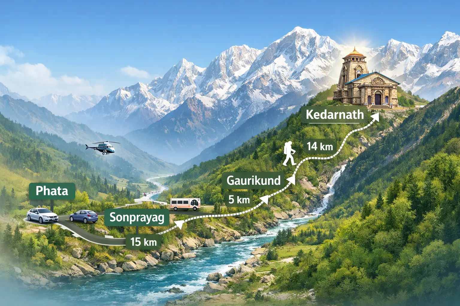 Phata to Kedarnath Distance & Route by Car, Bus, Helicopter with Budget Plan