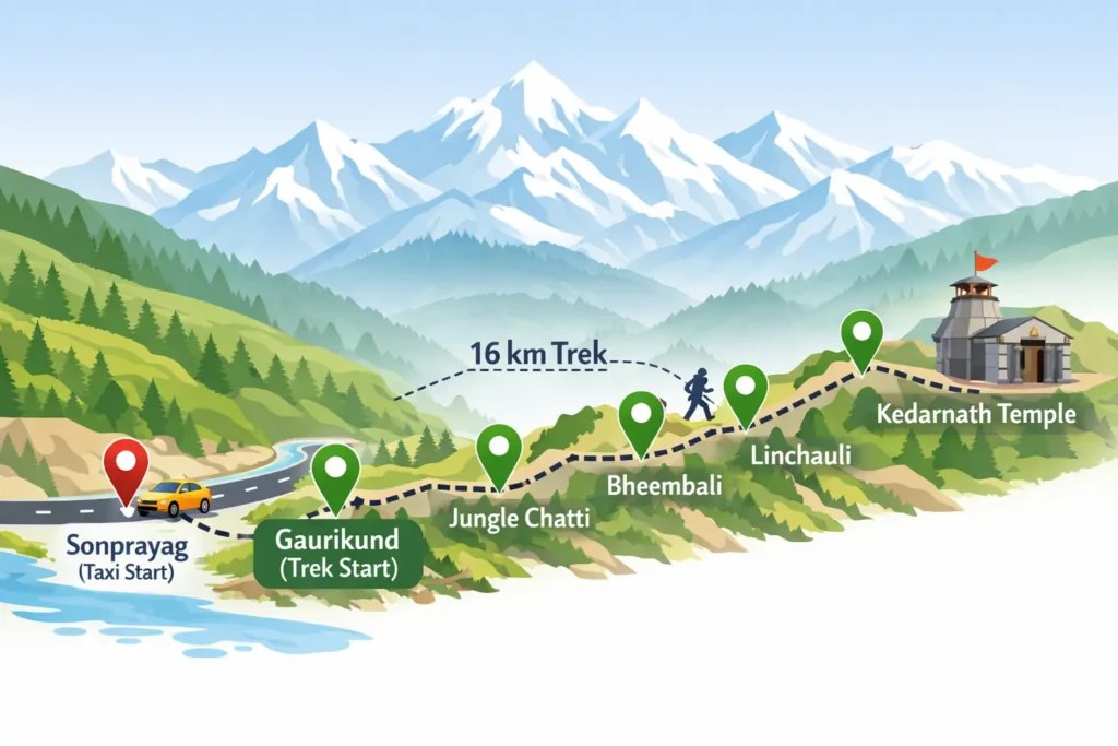 Sonprayag to Kedarnath route map