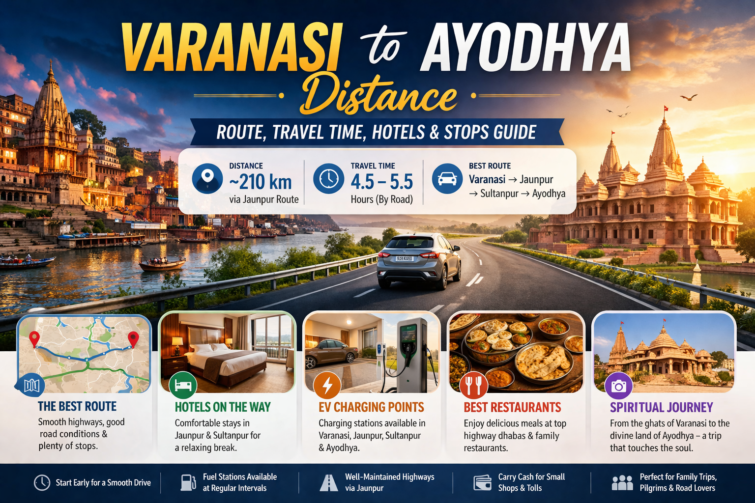 Varanasi to Ayodhya Distance: Route, Hotels, Charging Points & Stops
