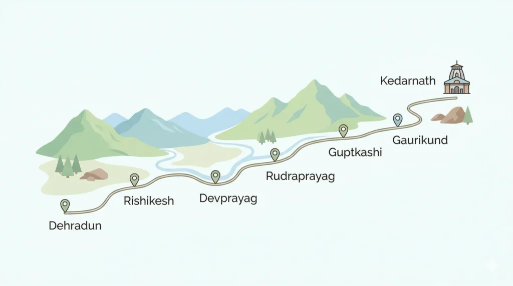 Dehradun to Kedarnath Distance route map