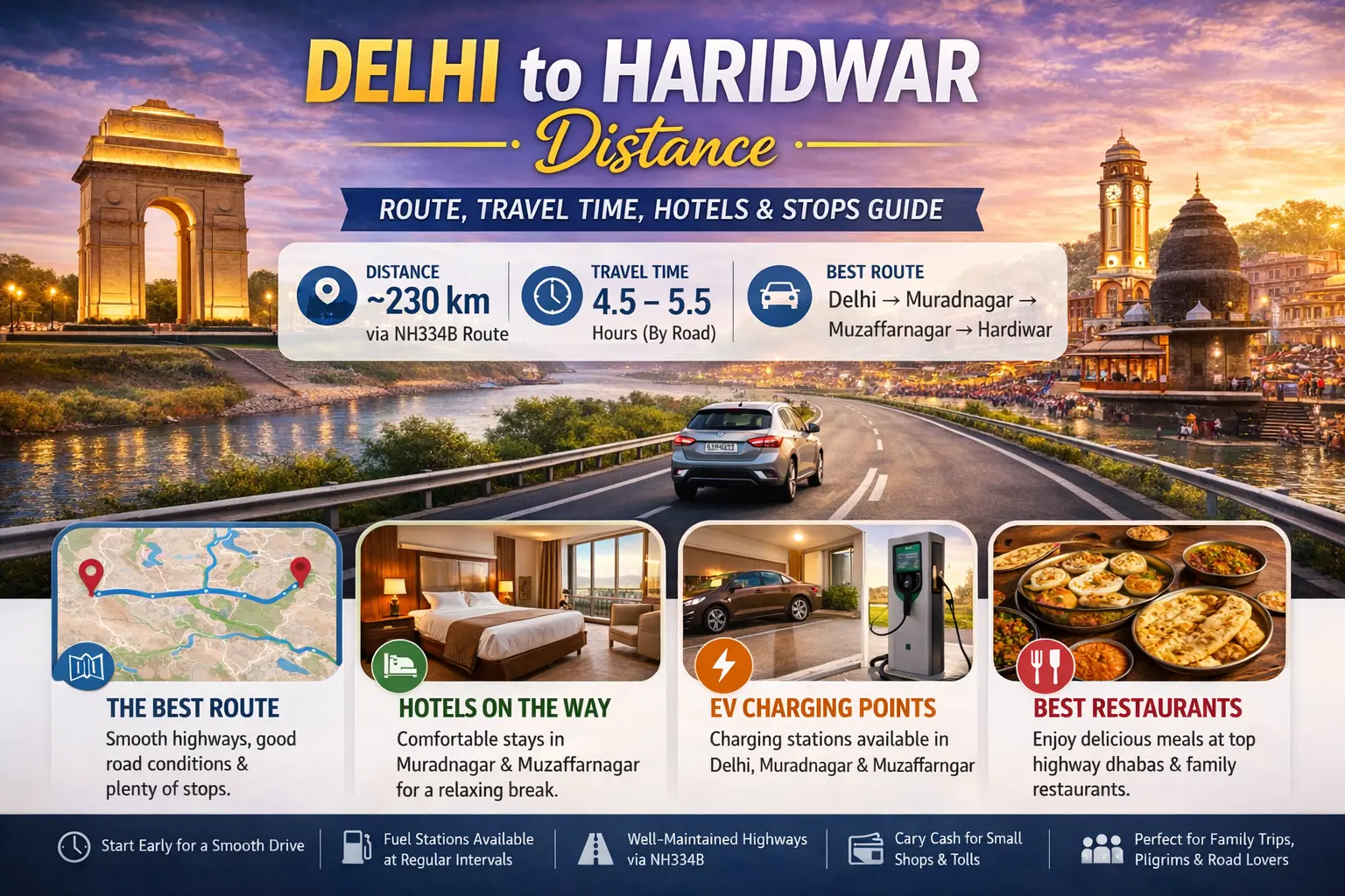 Delhi to Haridwar Distance: Route, Hotels, Charging Points & Stops
