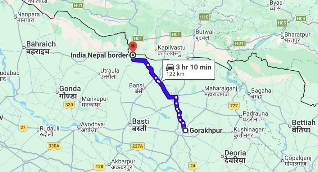 Gorakhpur to Nepal Border Distance