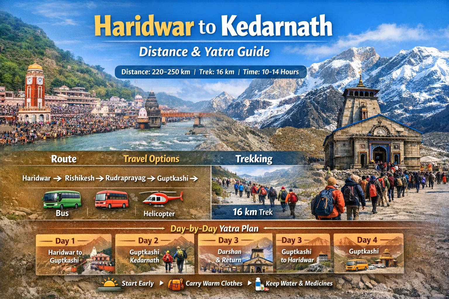 Haridwar to Kedarnath Distance, Route, Bus, Helicopter & Yatra Plan