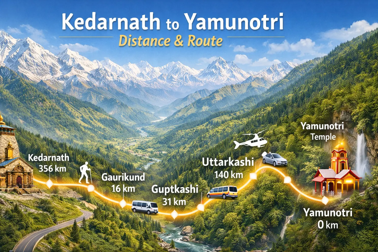 Kedarnath to Yamunotri Distance & Route by Car, Bus, Helicopter with Budget Plan