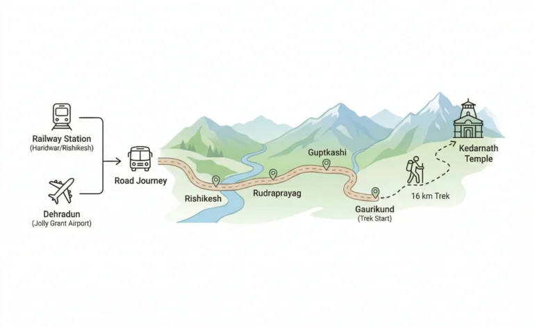 Nearest Railway Station to Kedarnath & Nearest Airport to Kedarnath route map