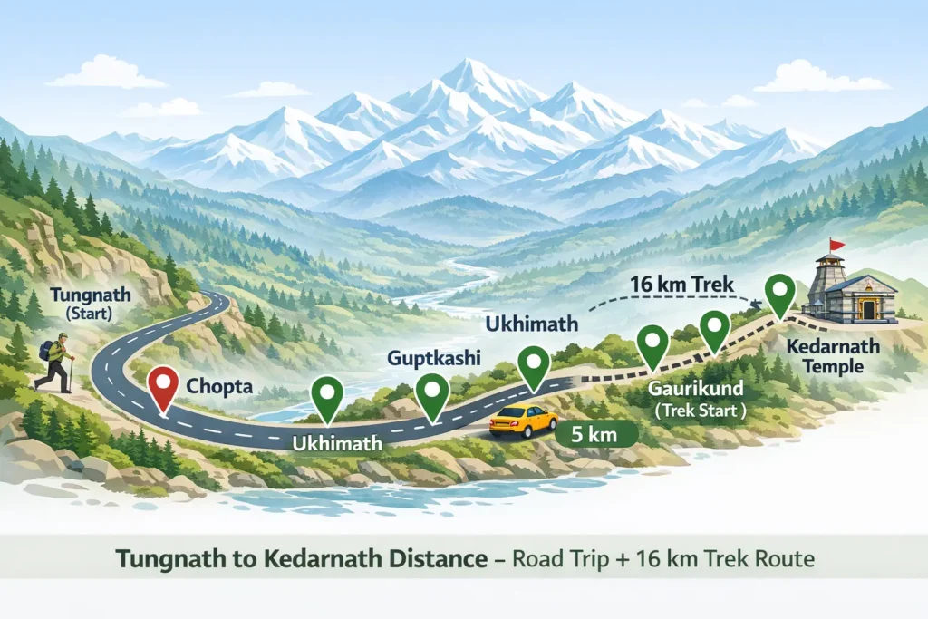 Tungnath to Kedarnath route map