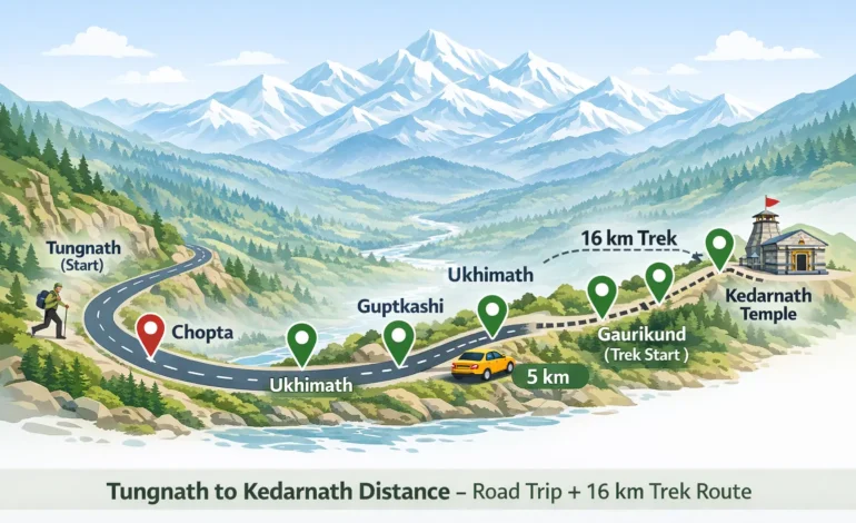 Tungnath to Kedarnath route map
