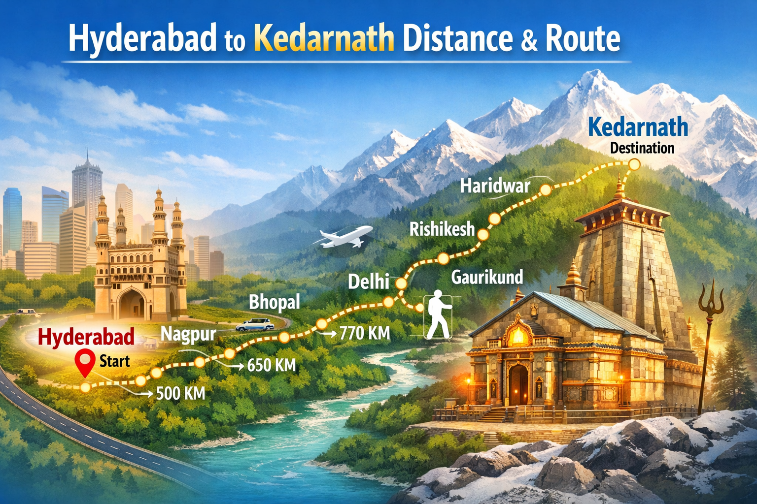 Hyderabad to Kedarnath Distance & Route by Car, Bus, Train, Flight with Budget Plan